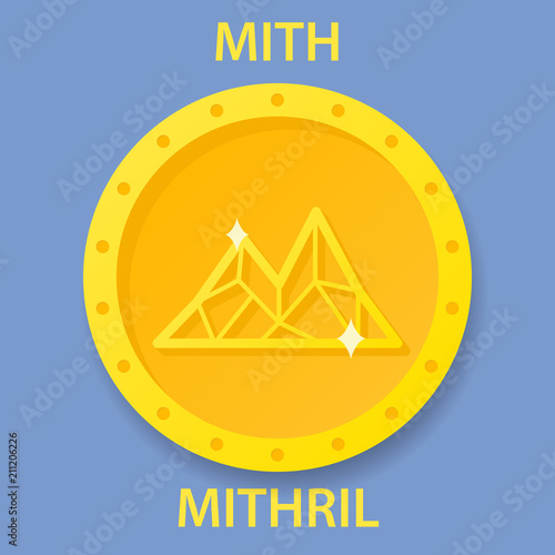 MITHRIL Coin cryptocurrency blockchain icon. Virtual electronic, internet money or cryptocoin symbol, logo