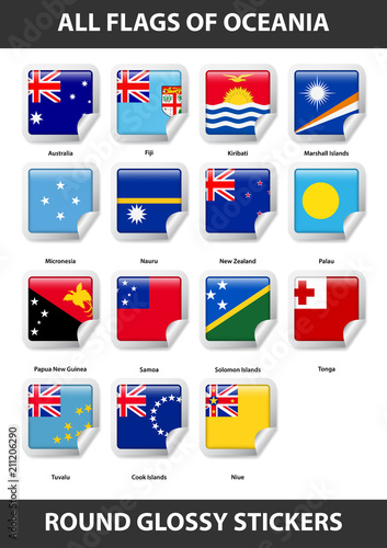 Flags of all countries of Oceania. Round Glossy Stickers © VectorShop
