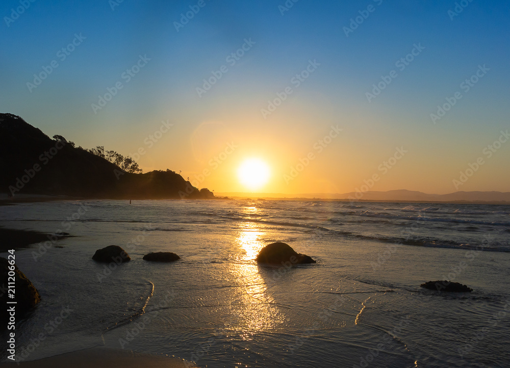 Sunset on the beach in Byron Bay, Australia
