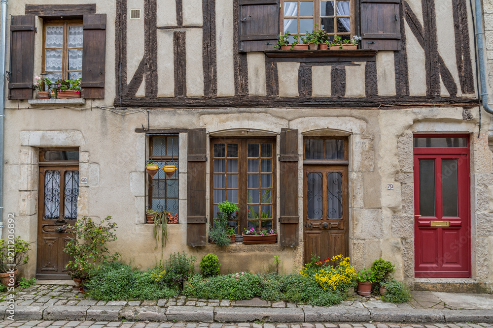 Noyers sur Serein, France May 17th 2013 : Beautiful timber framed cottage in Noyers sur Serein