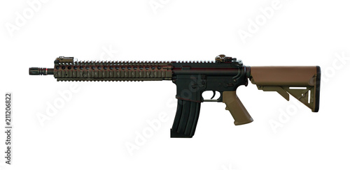 Modern automatic machine gun isolated with clipping patch