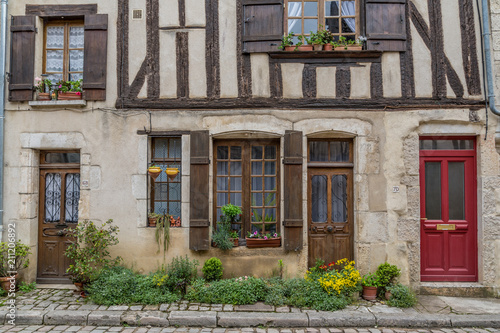 Noyers sur Serein, France May 17th 2013 : Beautiful timber framed cottage in Noyers sur Serein