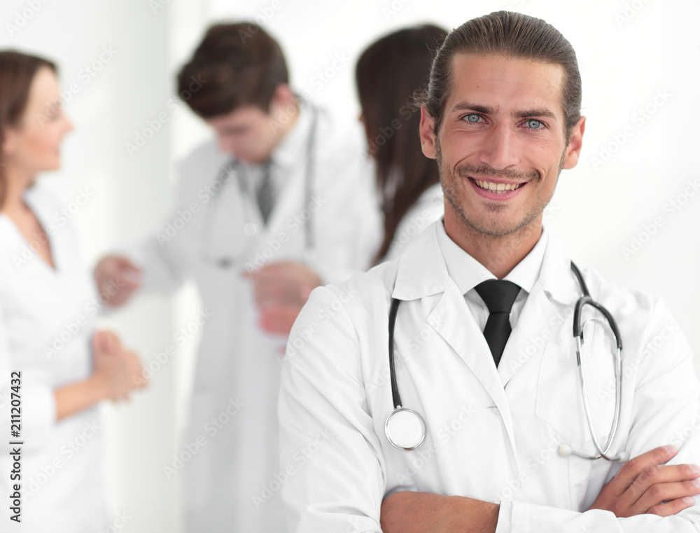 Fototapeta premium smiling doctor therapist on blurred background.