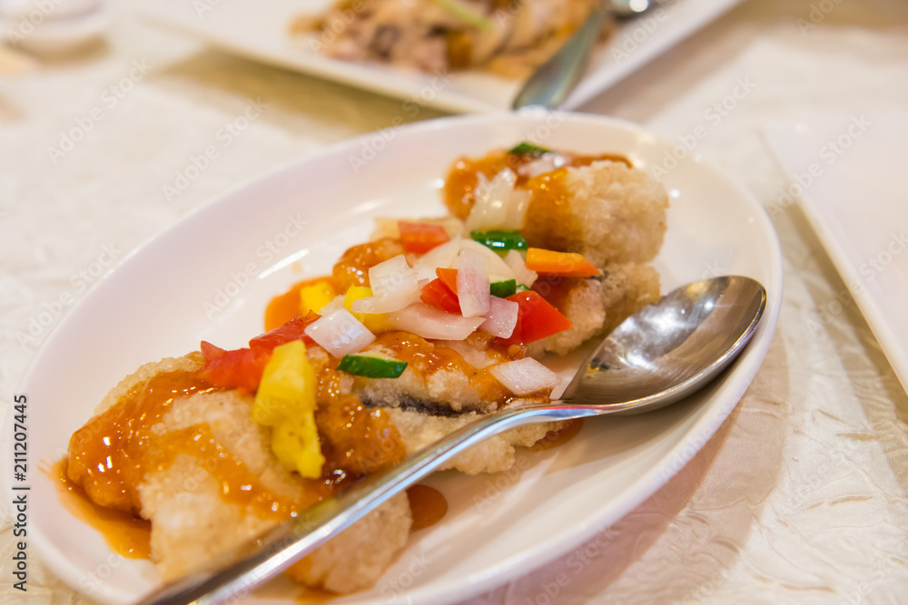 crispy fish fillet in sweet and sour sauce