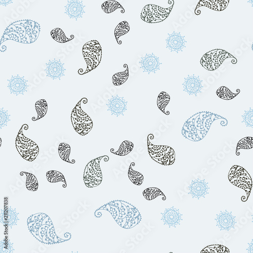 Light Blue, Green vector seamless abstract backdrop with leaves and flowers.
