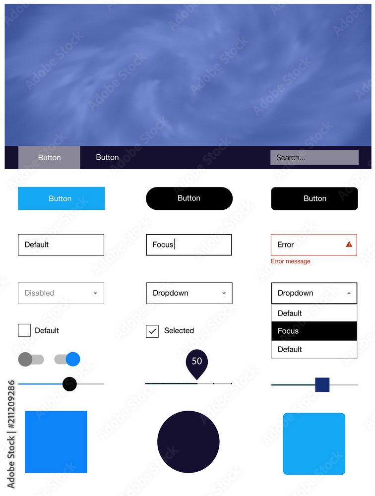 Dark BLUE vector ui kit with clouds & stars. Dark BLUE vector ui kit with clouds & stars.