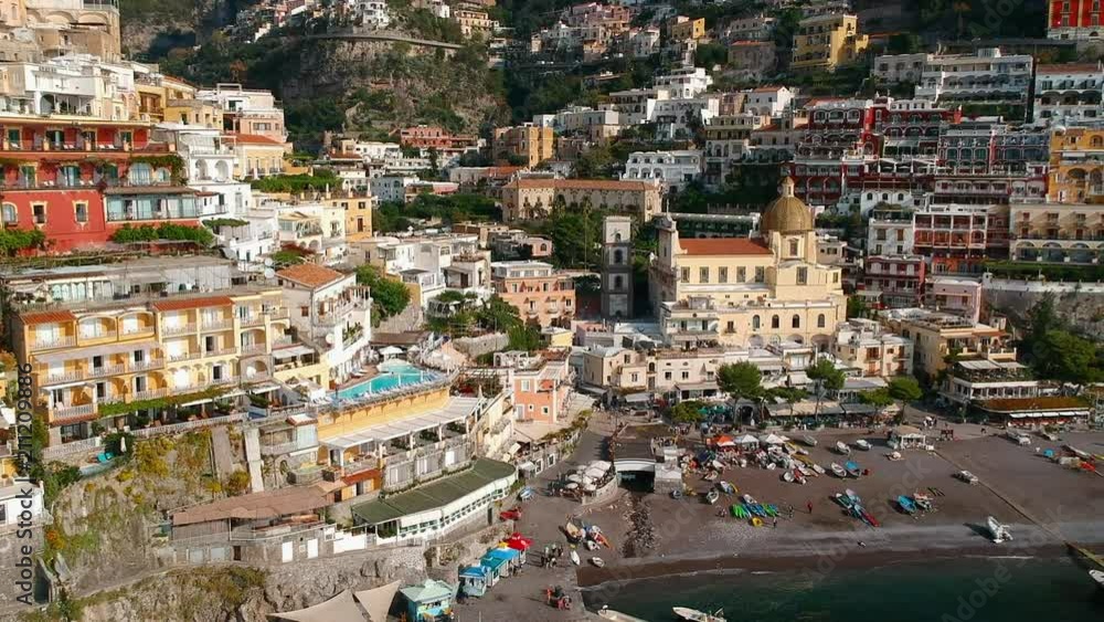 Aerial Pan View of the City in Positano Italy Aerial Pan View of the City in Positano Italy