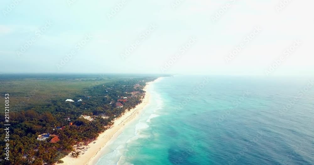 Aerial: The Beautiful Beach Front of Tulum Mexico Aerial: The Beautiful Beach Front of Tulum Mexico