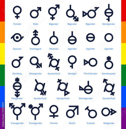 Collection of gender icons or signs for sexual freedom and equality in modern society