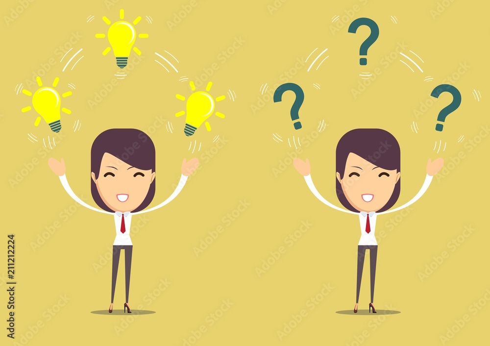 women with lamp and question mark. Stock flat vector illustration. women with lamp and question mark. Stock flat vector illustration.