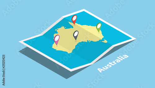 australia explore maps country nation with isometric style and pin location tag on top