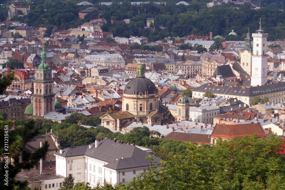Roofs and domes of downtown of ancient city Lviv, Ukraine