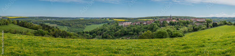 Panoramic view of Flavigny sur Ozerain, a beautiful town in Burgundy, France