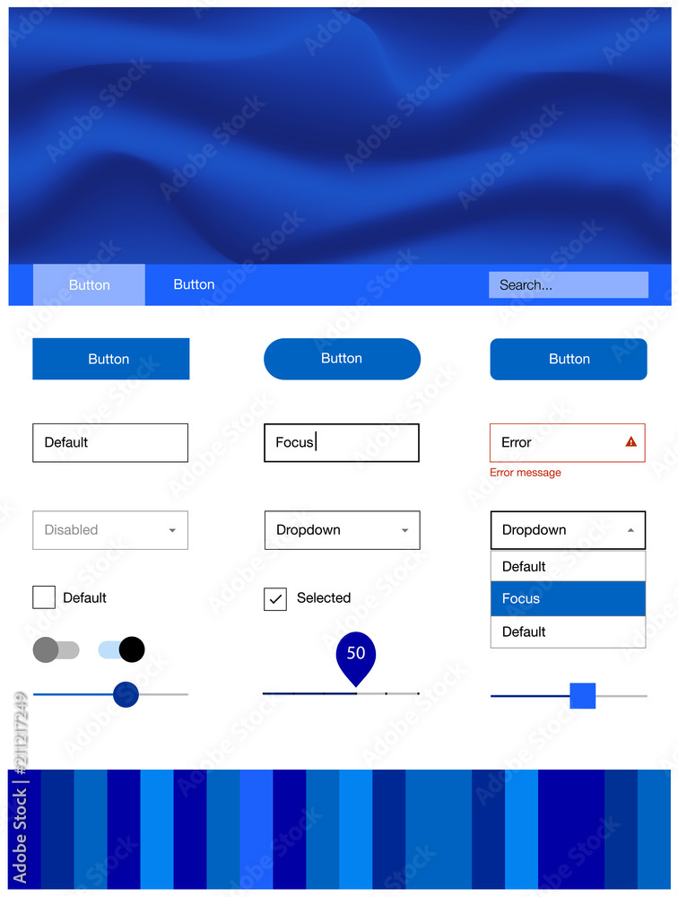 Dark BLUE vector ui ux kit with lines, ovals. Dark BLUE vector ui ux kit with lines, ovals.