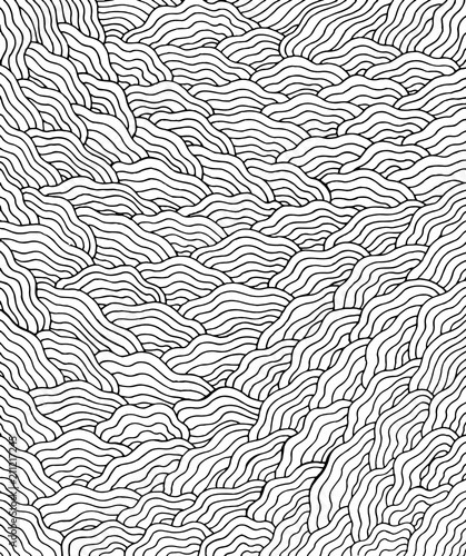 Wavy waves pattern - coloring page for adults. Doodle ink artwork. Vector illustration