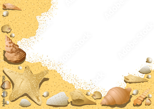 Sandy Background with Seashells - Decorative Illustration with Underwater Life, Vector