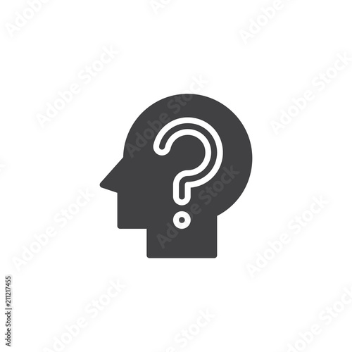 Head with question mark vector icon. filled flat sign for mobile concept and web design. Confusion simple solid icon. Symbol, logo illustration. Pixel perfect vector graphics