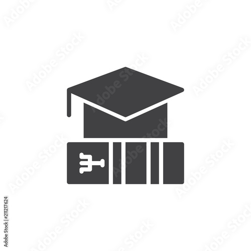 Educational or pedagogical psychology vector icon. filled flat sign for mobile concept and web design. Graduation hat with psi letter simple solid icon. Symbol, logo illustration. Pixel perfect vector