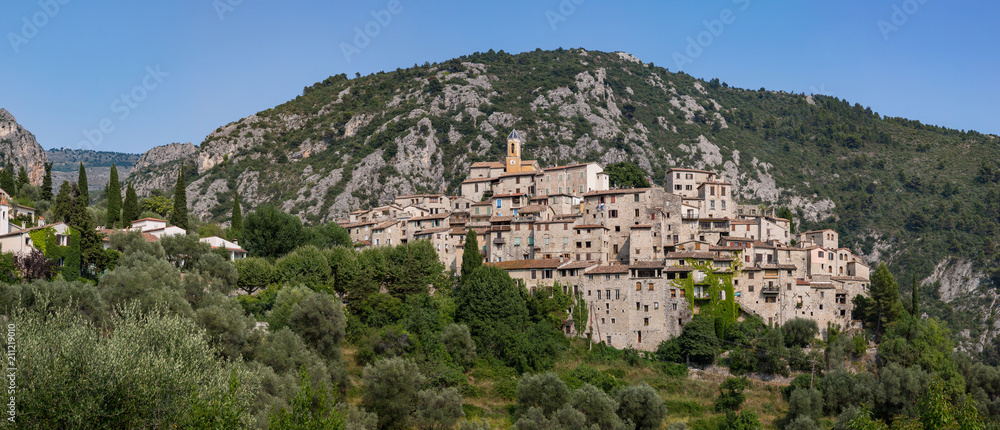 Panoramic view of Peillon, a small village in the Alpes-Maritimes department in southeastern France