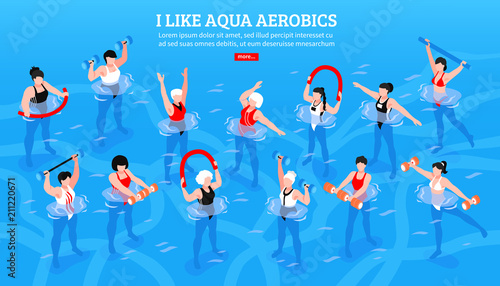 Aqua Aerobics Isometric Horizontal Illustration