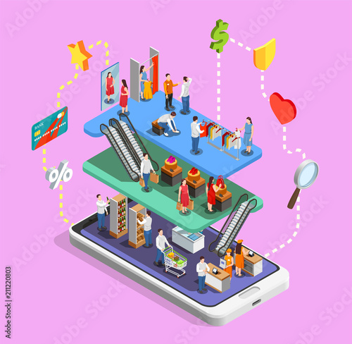 Consumers Online Shopping Isometric Composition