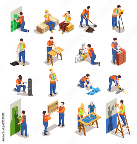 Construction Workers Isometric People