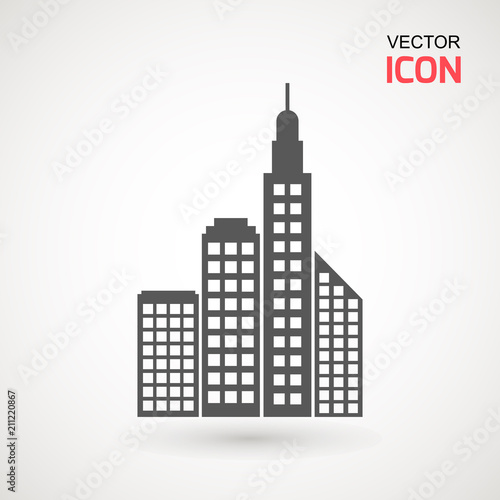 Flat Buildings, skyscrapers, business center, offices and houses vector illustration. Modern city, Urban landscape concept. Vector city buildings silhouette icons © Aygun