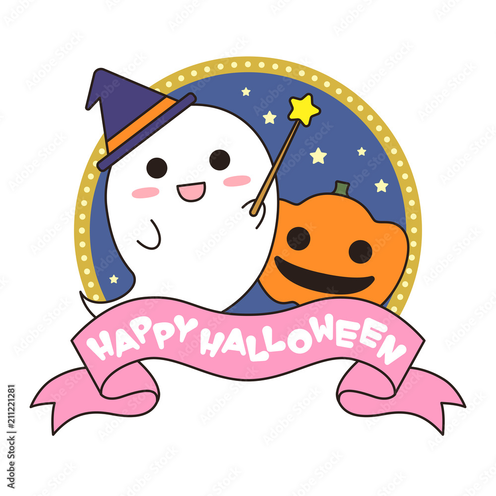 ハッピーハロウィン おばけとジャックオランタン Stock ベクター Adobe Stock