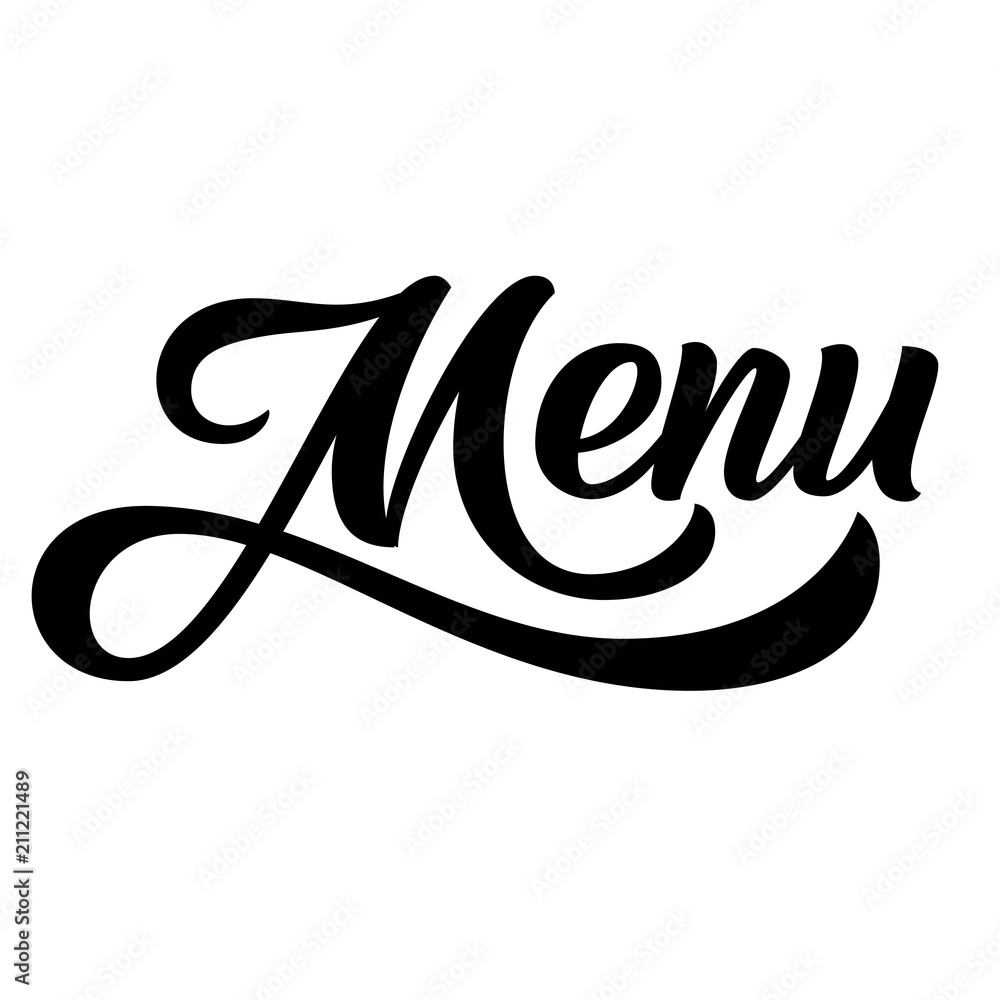 Menu hand lettering, brush calligraphy isolated on white background
