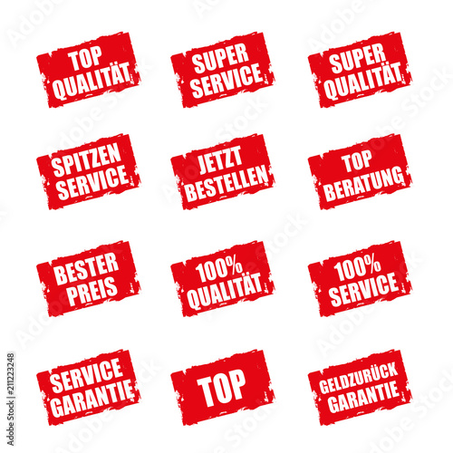 Störer Buttons mit Qualitätsauslobung zur Verkaufsförderung.