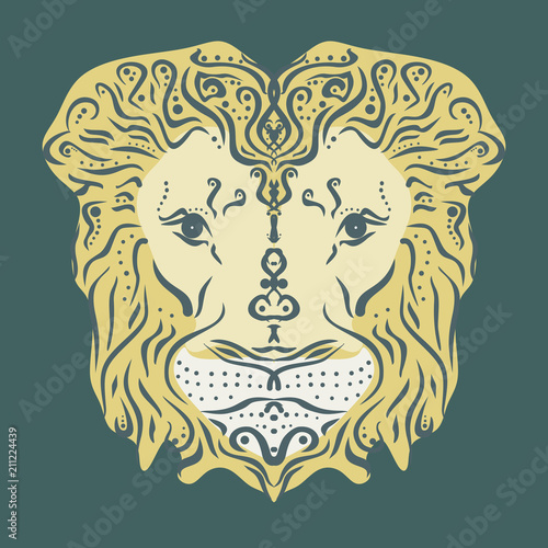 Fototapeta Naklejka Na Ścianę i Meble -  Ornamental tattoo lion head. Abstract hand drawn style