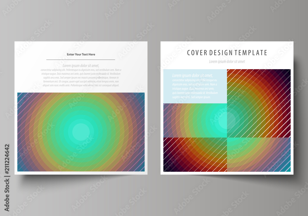 Fototapeta premium Business templates for square design brochure, magazine, flyer. Leaflet cover, vector layout. Minimalistic design with circles, diagonal lines. Geometric shapes forming beautiful retro background.