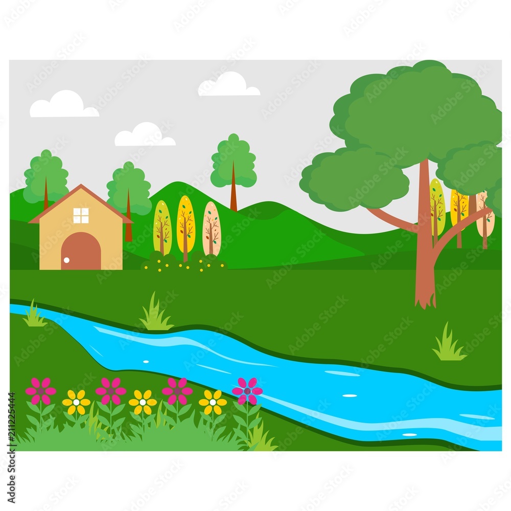 Fototapeta premium lake river green forest jungle panorama scenery landscape background