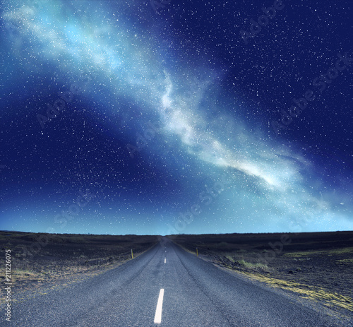 streight road under the clear night sky © honzakrej