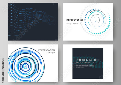 The minimalistic abstract vector illustration of the editable layout of the presentation slides design business templates with simple geometric background made from dots and circles.