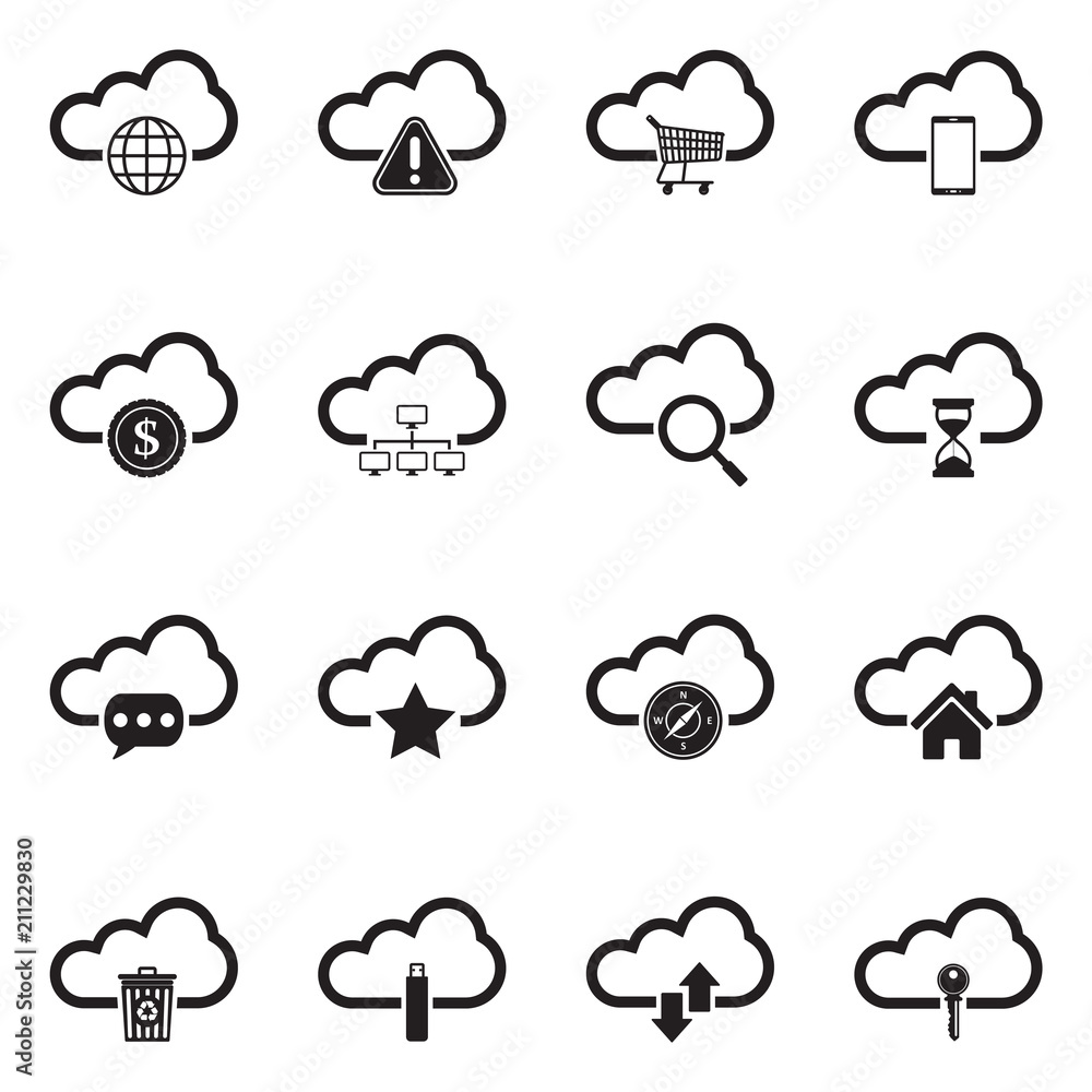 Computer Cloud Icons. Set 2. Black Flat Design. Vector Illustration. Computer Cloud Icons. Set 2. Black Flat Design. Vector Illustration.