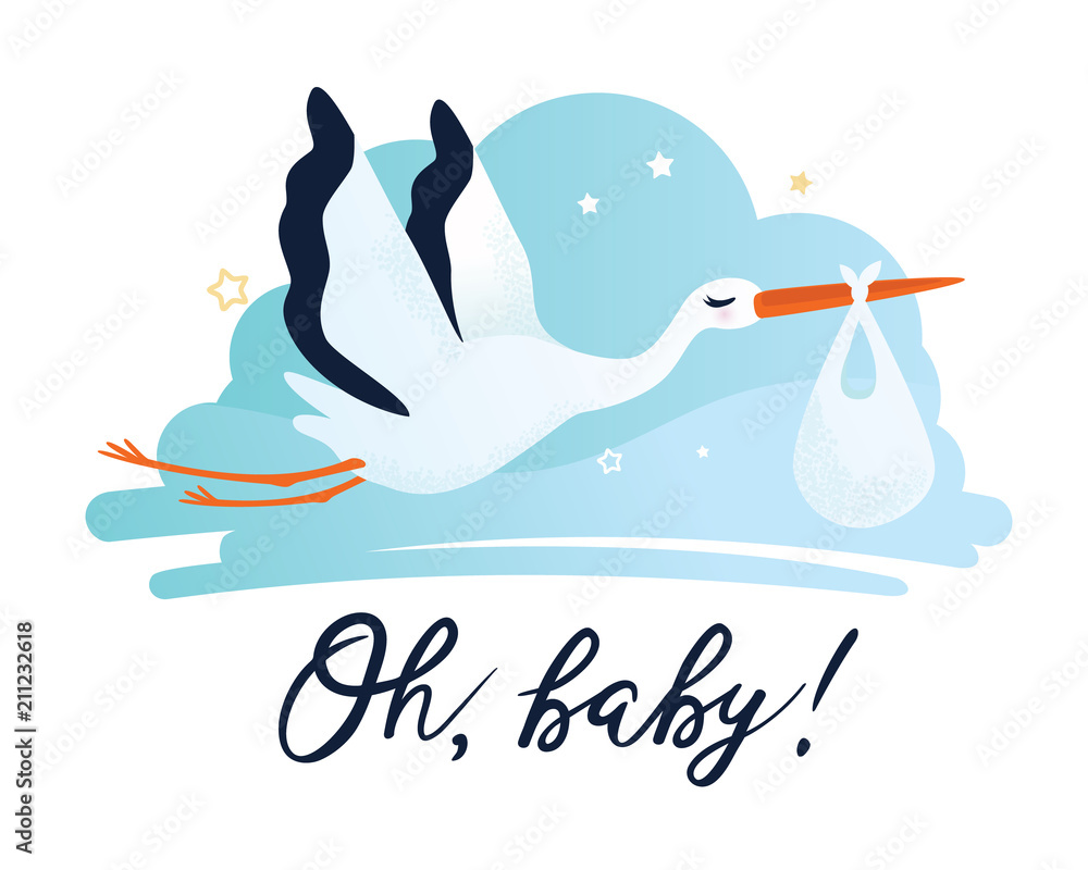 Vector illustration of a baby shower Invitation with stork Vector illustration of a baby shower Invitation with stork