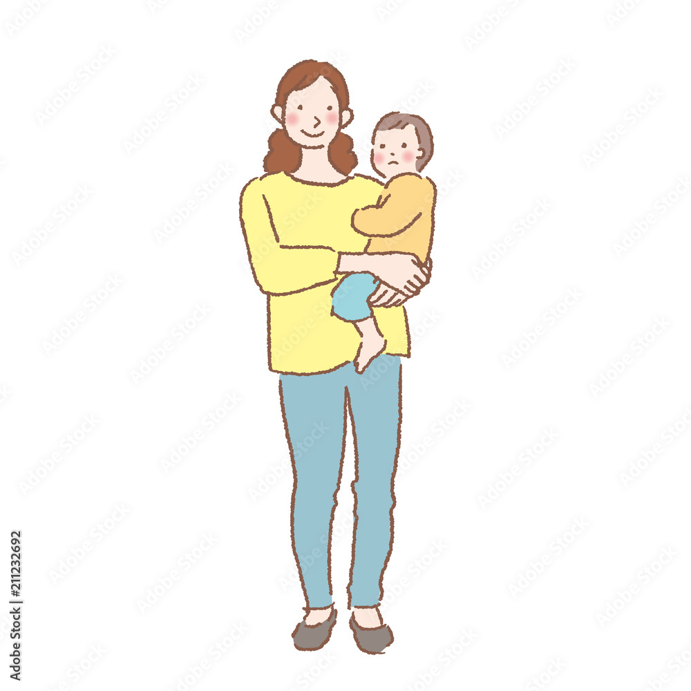 赤ちゃん　抱っこ　母親　イラスト