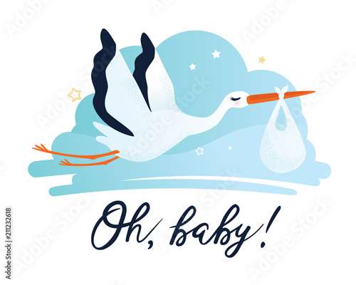 Vector illustration of a baby shower Invitation with stork