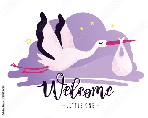 Vector illustration of a baby shower Invitation with stork