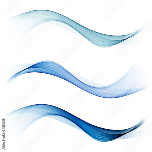 Abstract blue color wave design element. Set Blue wave