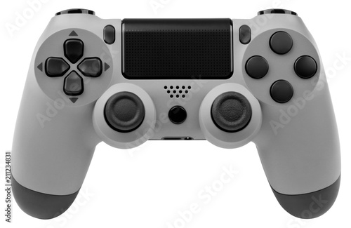 Front grey game controller isolated on white background.