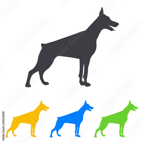 Icono plano silueta perro Doberman en varios colores