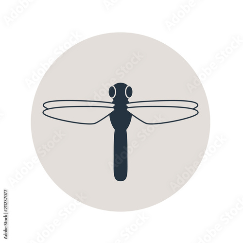 Icono plano libelula en circulo gris