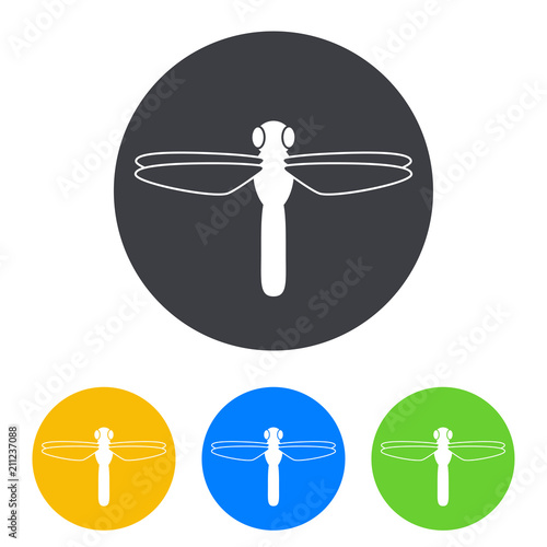 Icono plano libelula en circulo varios colores