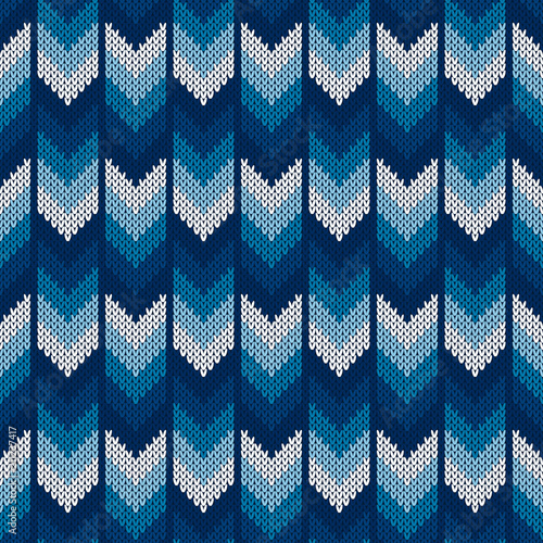 Abstract Herringbone Knitted Sweater Pattern. Vector Seamless Background with Shades of Blue Colors. Wool Knit Texture Imitation