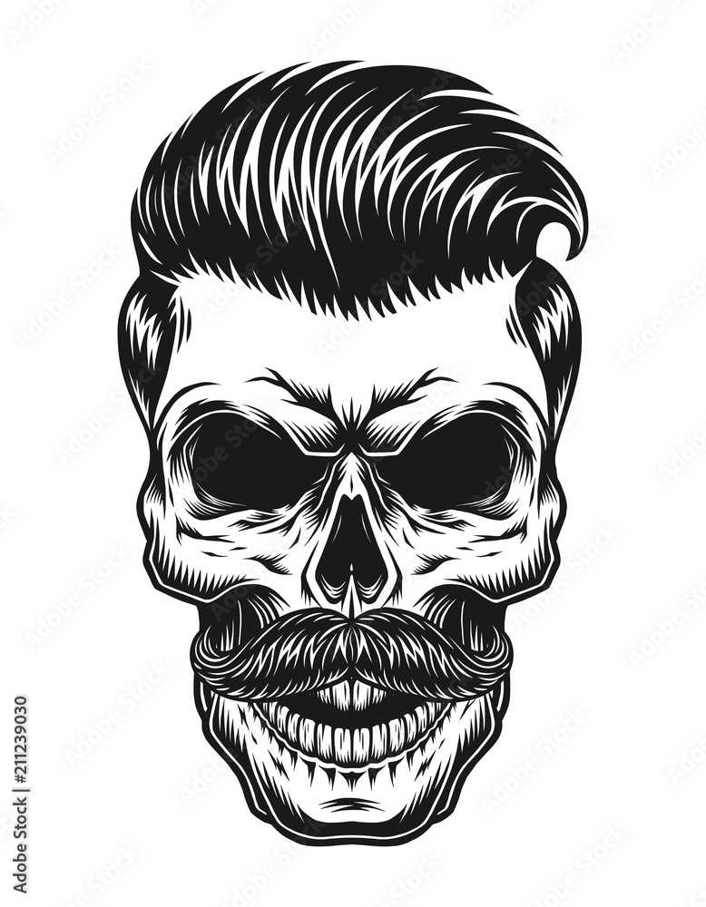 Fototapeta premium Vintage monochrome skull hipster concept