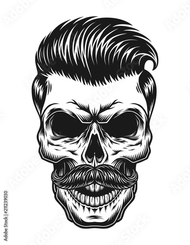 Vintage monochrome skull hipster concept