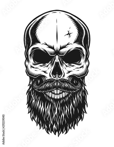 Vintage trendy bald hipster skull template