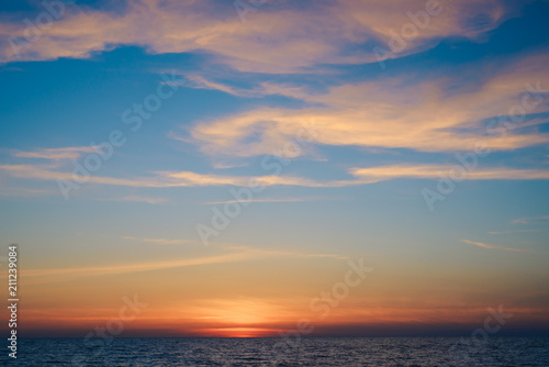 Sunrise / sunset on the ocean horizon.